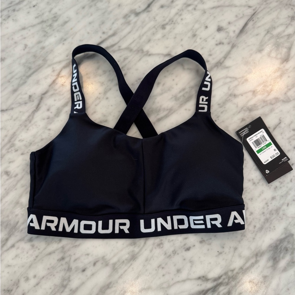 NWT Under Armour Black Cross-Back Sports Bra Large